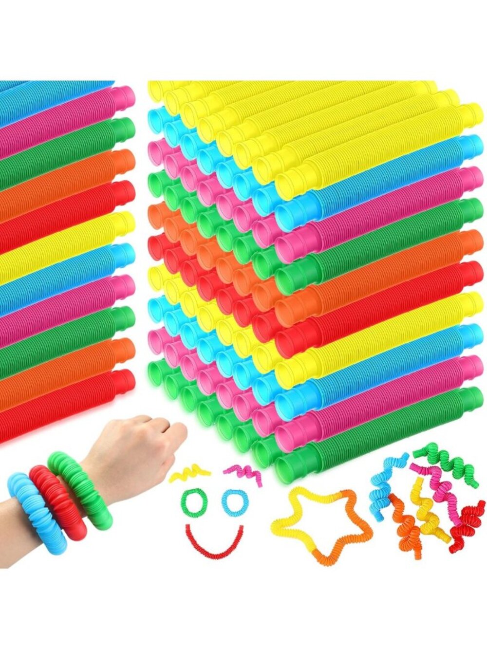 300 Pcs Pop Tubes Sensory Fidget Toy Set - Colorful Party Favors for Kids